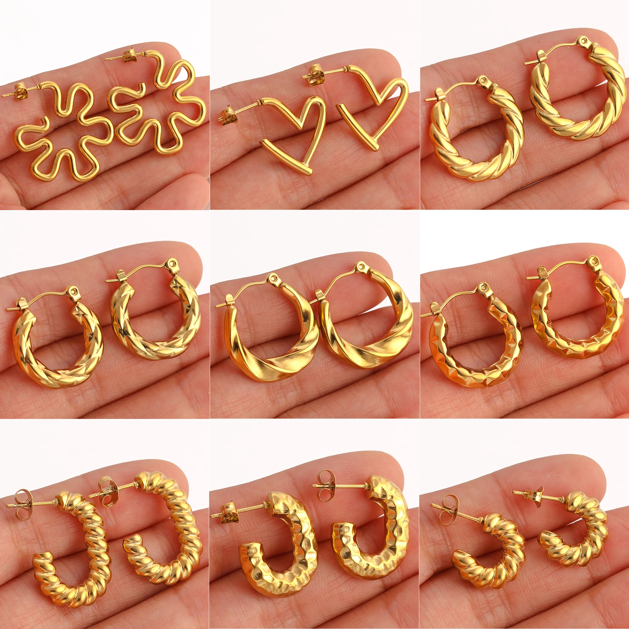 316Stainless Steel Fashion Round Heart Shape Hoop Earrings For Women Gold Color Irregular Geometry U Shape Earring Jewelry Gifts