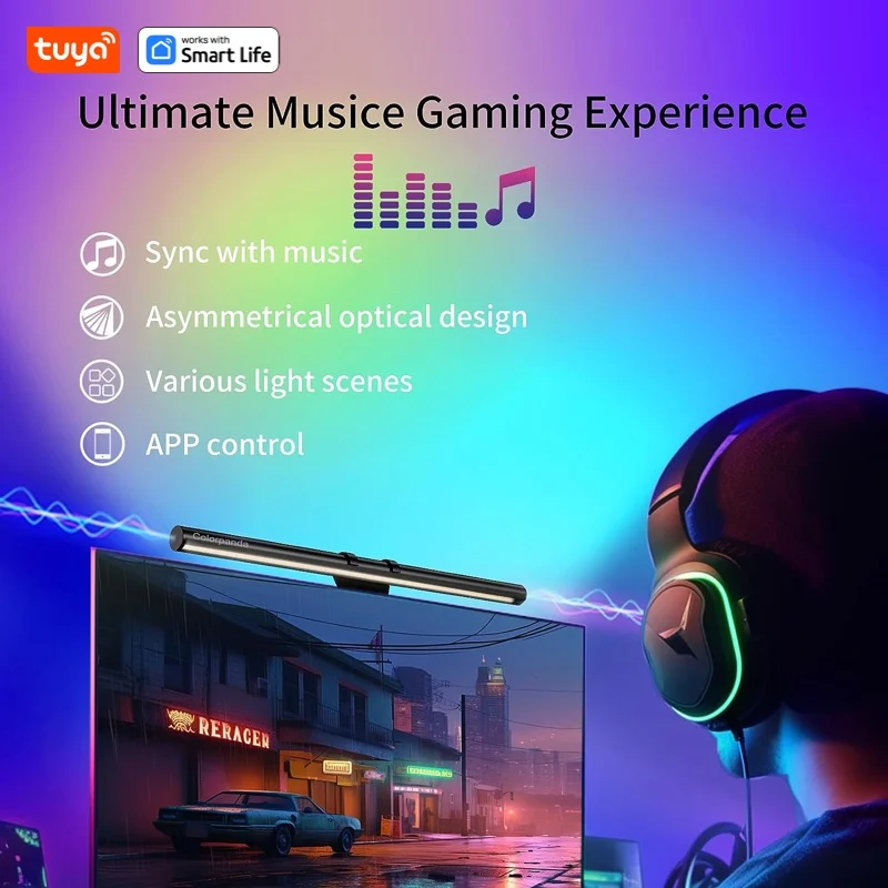 Tuya Smart RGB Monitor Light Bar/desk lamp: LED Dual Light Source, Tuya APP,Anti-Glare Lamp, Touch Control, Home Office PC,Alexa