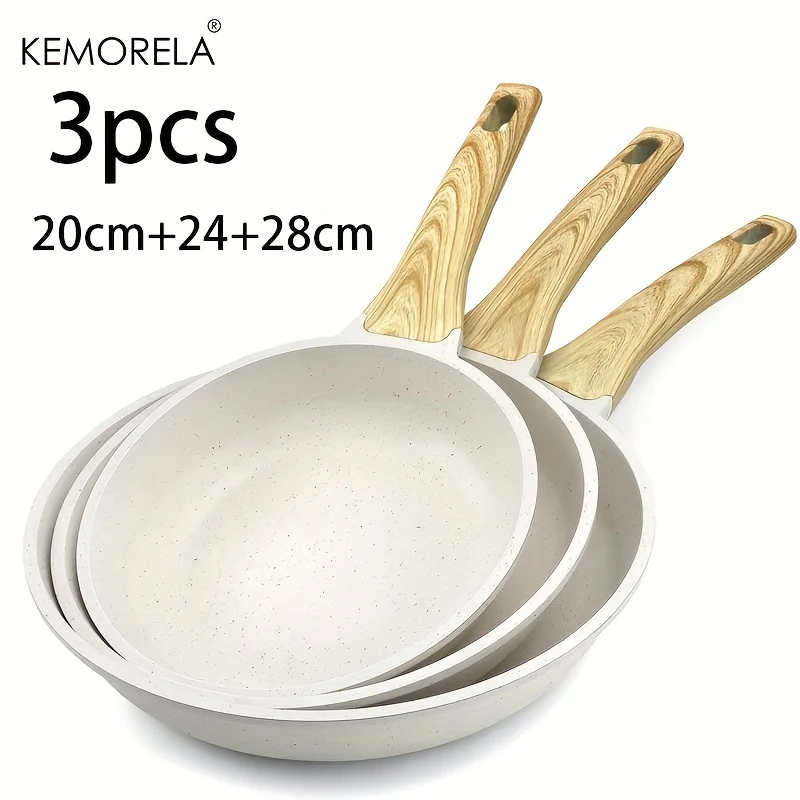 3-teiliges Antihaft-Bratpfannen-Set, 20–24–28 cm, Granit, antihaftbeschichtete Pfanne, Pfanne, Omelettpfanne mit kühlem Griff, Induktionskompatibel