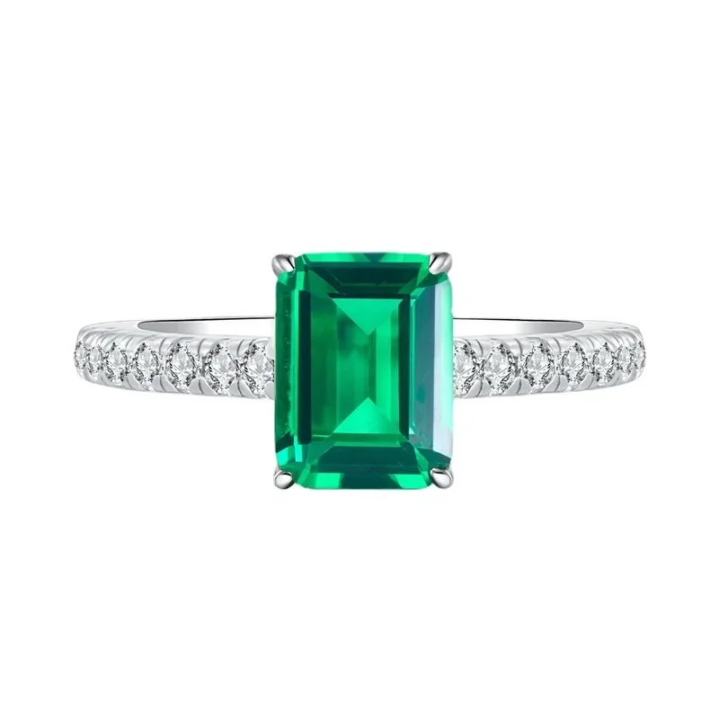 

2022 new S925 silver retro rectangular car flat 6 * 8 Emerald one carat high carbon diamond women's ring