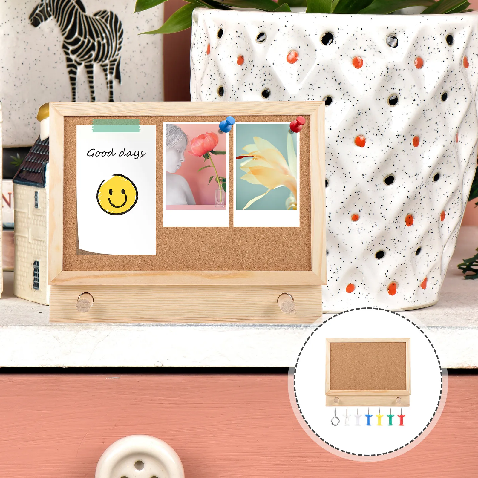 

1Set Desktop Memory Board Thick Material Reusable Fixing Push Pins Office Wall Cork Bulletin Small Bulletin Board Frame