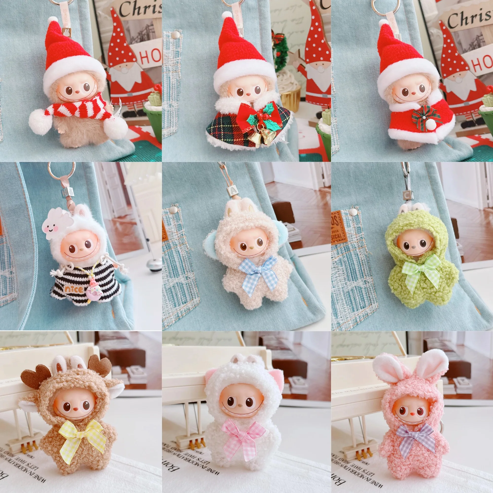 

For 10cm 4th Gen Mini Labubu Heart Code Pin for Love Series Christmas Cape Hat Baby Clothes 10cm Mini Labubu 4.0 Doll Clothes