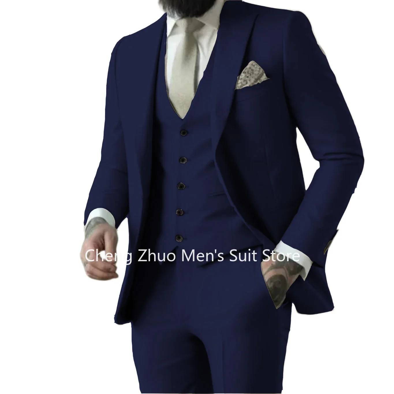 Slim Fit Men's Suits Peak Lapel Suits for Men 3 Pieces Blazer Vest and Pants Set Comfy Men's Suit for Wedding Business Banquet