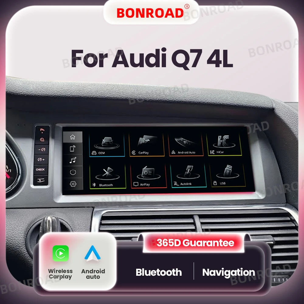 BONROAD Bezprzewodowe Radio Samochodowe CarPlay Android Auto do Audi Q7 4l 2005-2015 Odtwarzacz Multimedialny z Ekranem Dotykowym, Stereo, Bez 2din
