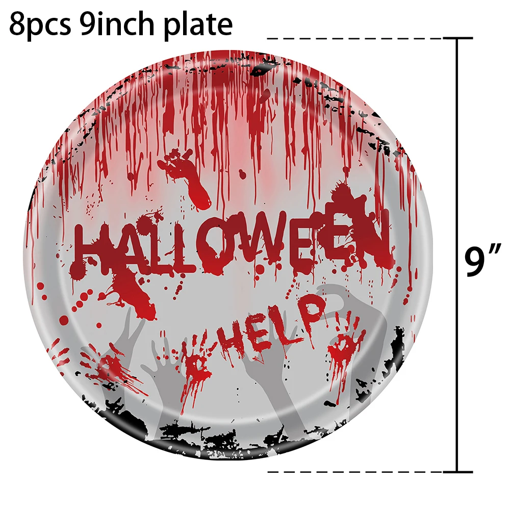 공포 할로윈 피 손자국 일회용 식기, 공포 할로윈 컵 냅킨 장식, 할로윈 테마 파티 장식