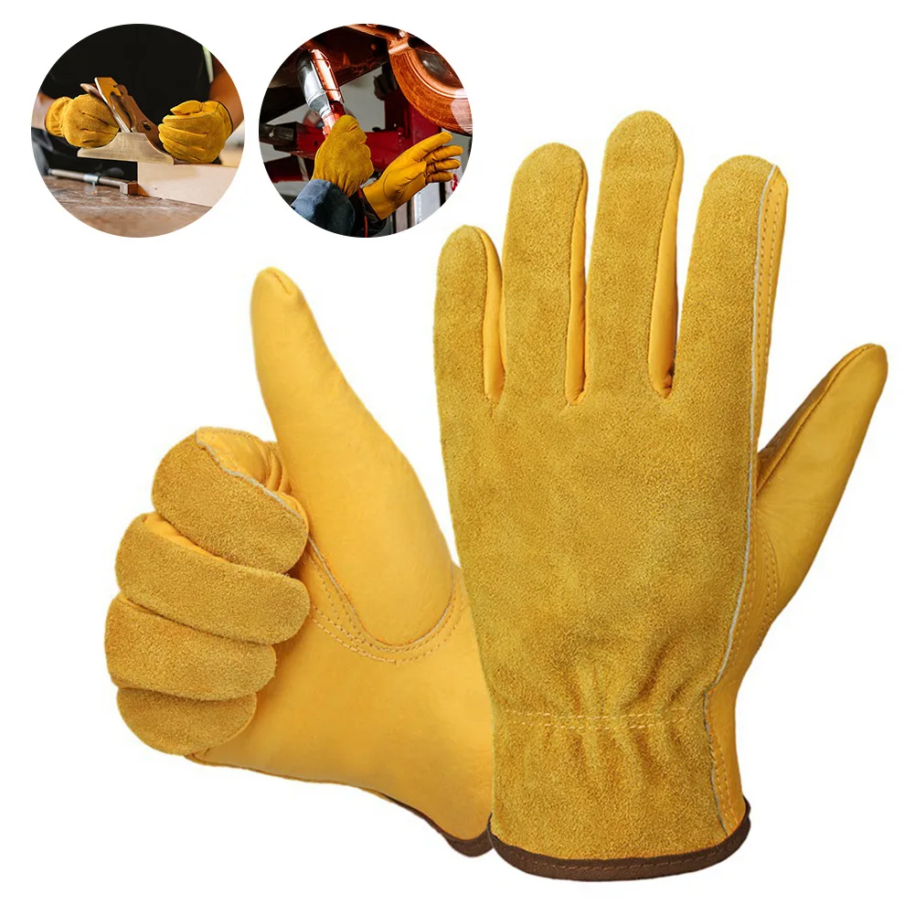 Work Gloves Cowhide Leather Workers Work Welding Safety Protection Garden Sports Motorcycle Driver Wear-resistant Gloves men