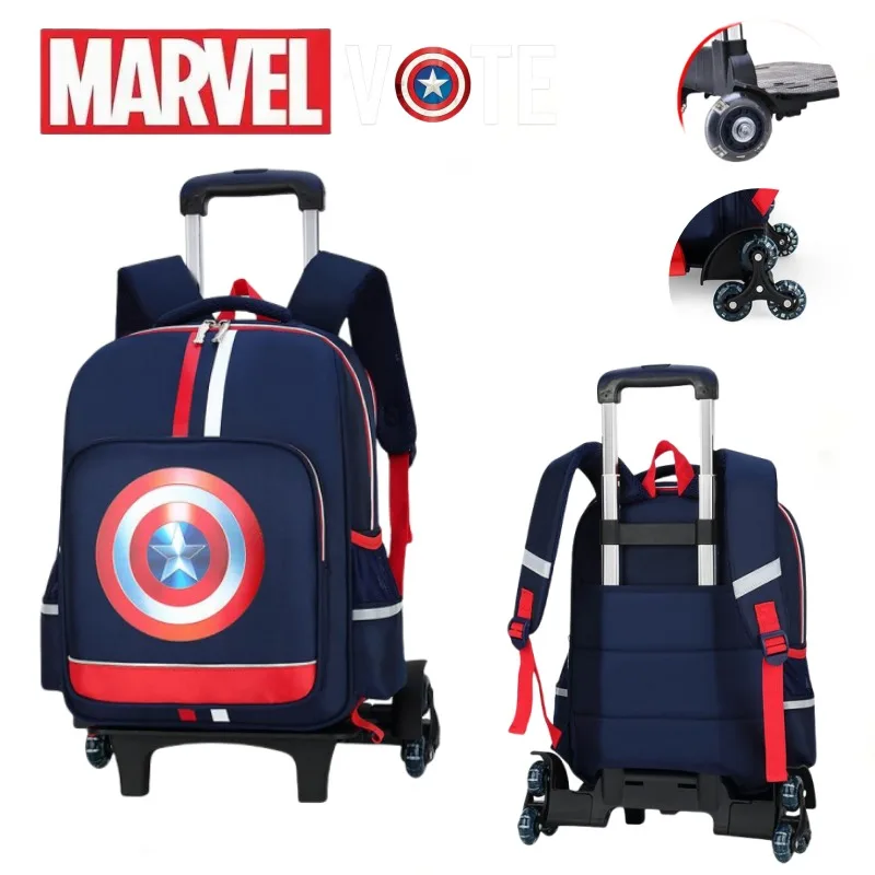 Marvel Captain America Children's Trolley Backpack Cartoon Fashion School Bag Portable Large Capacity Easy To Climb Stairs Gifts