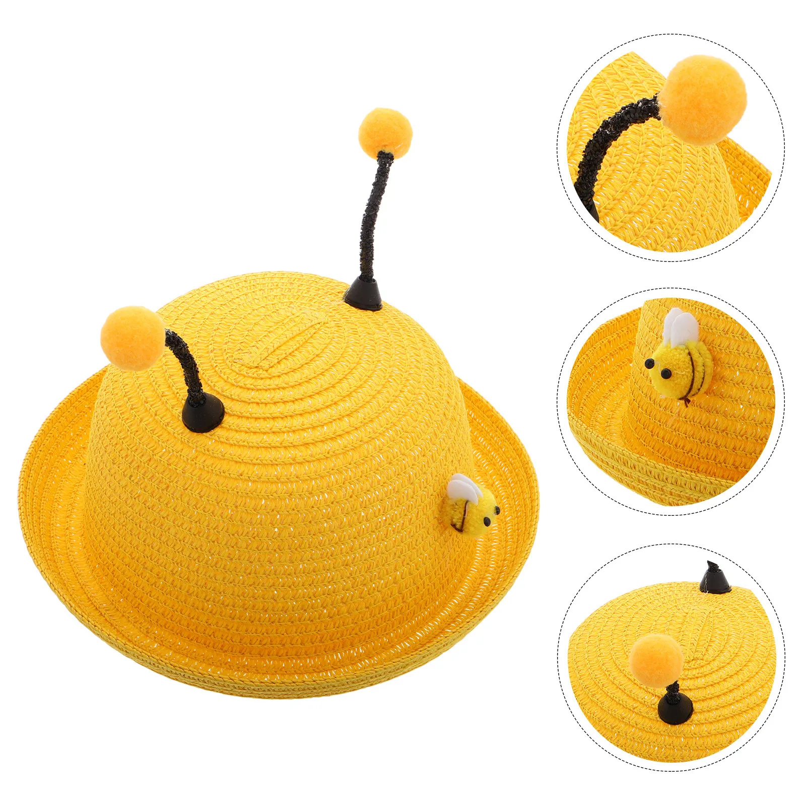

Children's Woven Sun Hat Lightweight Breathable Toddler Wide Brim Cute Bee Design Kids Beach Sun Protection Hat