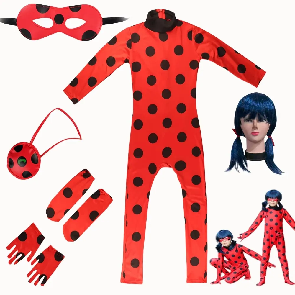 Disfraz de mariquita de Anime para mujer con máscara, ropa roja para fiesta de cumpleaños y escenario