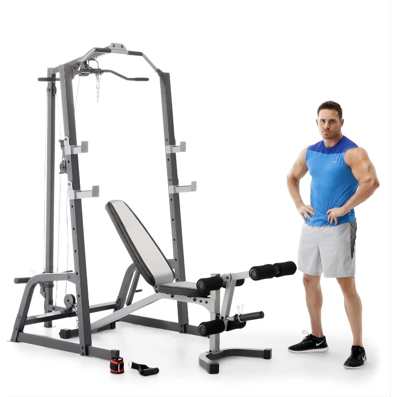 

Pro Deluxe Cage System with Weightlifting Bench All-in-One Home Gym Equipment PM-5108 Black/Silver