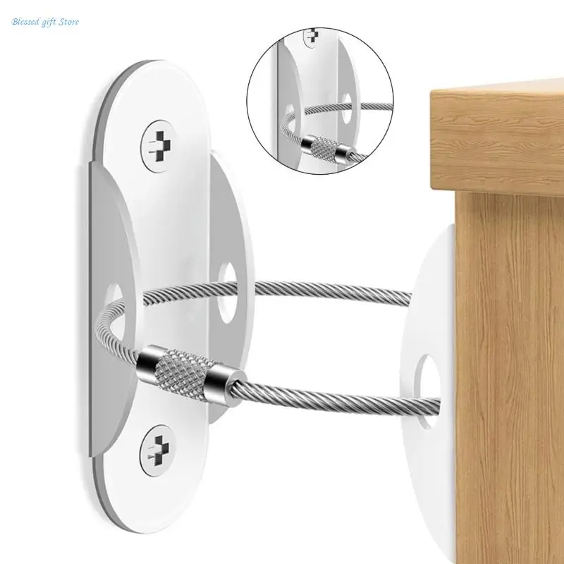 2pcs Stainless Steel Anti Tip Furniture Anchors Furniture Wall Straps Secure Heavy Falling Furniture Prevention Straps