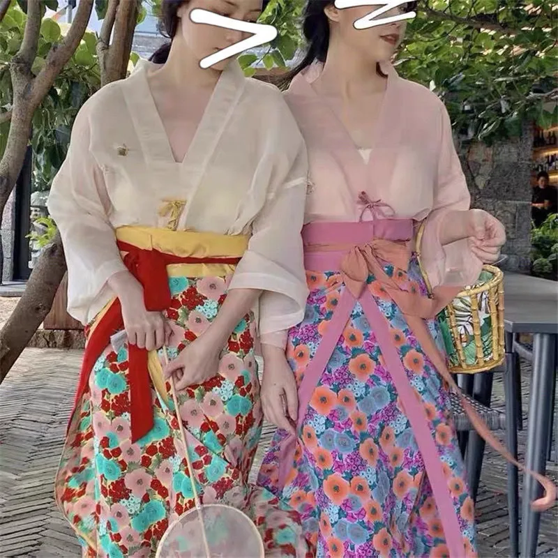 

Women Ancient Hanfu Long Sleeve Tops High Waist Skirt Outfits Oriental Chinese Traditional Elegant Princess Performance Clothes