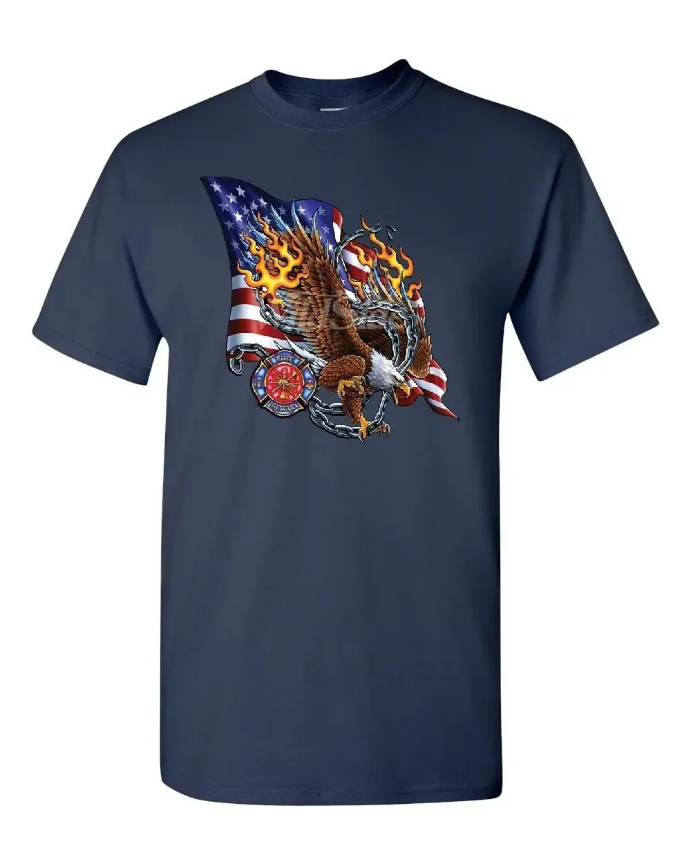 American Flag with Flame Firefighter T-Shirt 100% Cotton O-Neck Summer Short Sleeve Casual Mens T-shirt Size S-3XL