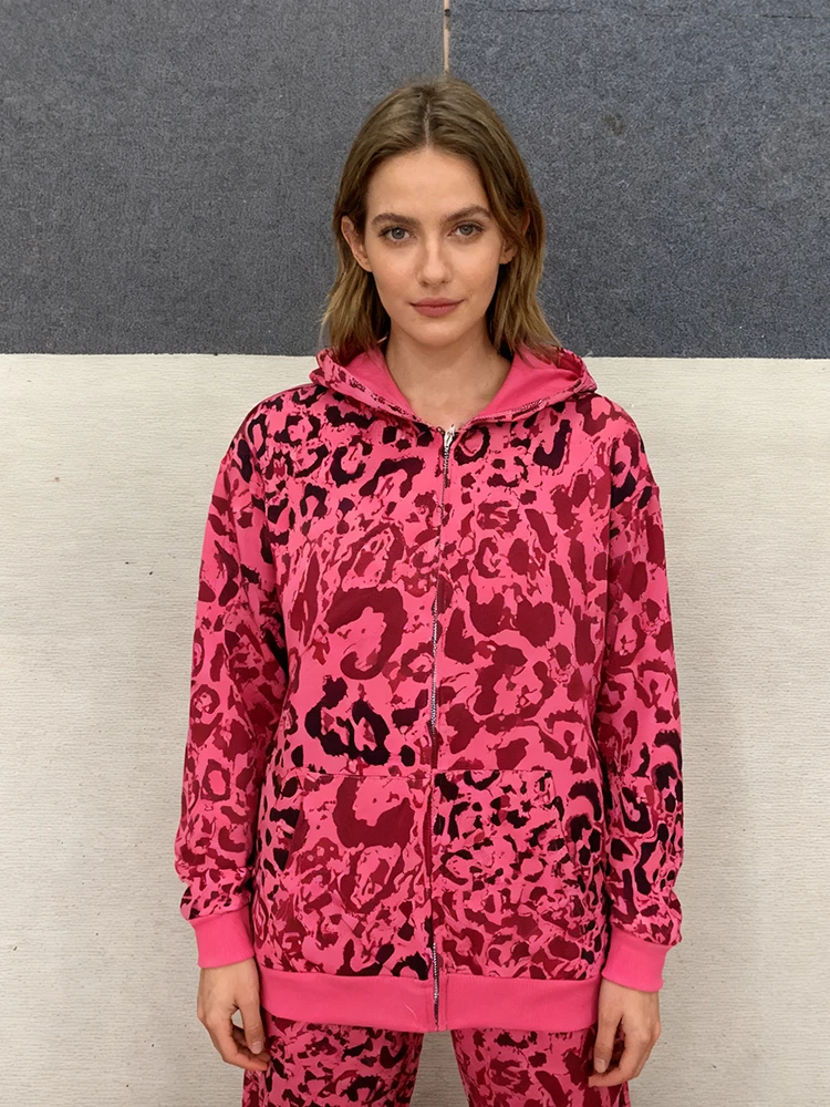 

Fall/Winter 2025 Gothic High Street Instagram-Inspired Statement Leopard Print Zipper Hooded Cardigan Sweatshirt Y2K Fashion