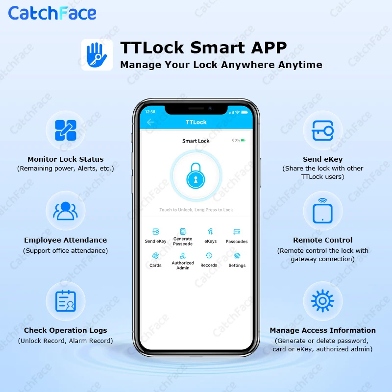 Catchface S1 Pro TTLock APP Password RFID Card Euro Cylinder Lock Smart Door Lock Digital Keyless Replace Alexa