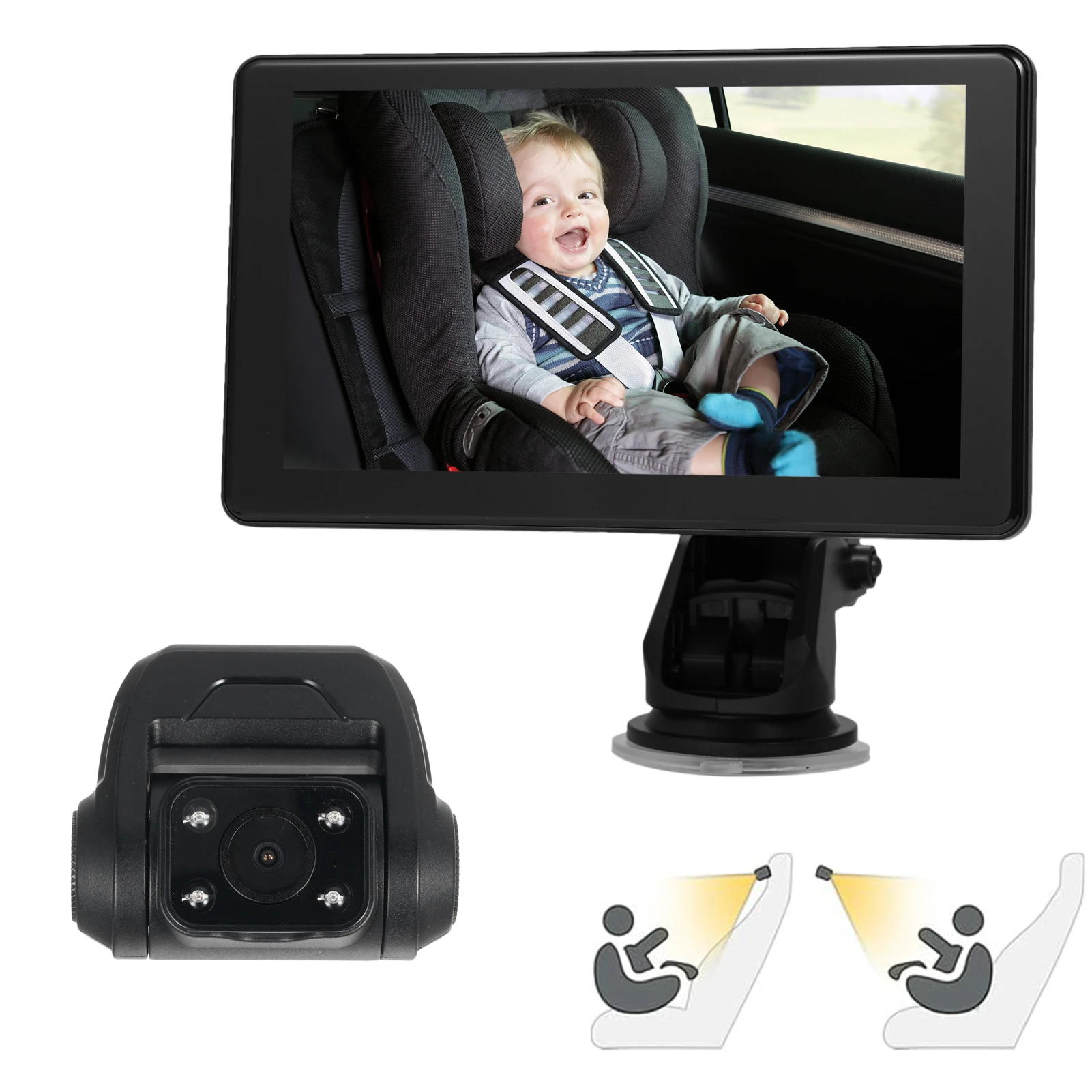 

Baby Car Camera, 7" Back Seat Baby Car Mirror with Infrared Night Vision, Video Recording Function, Clear Wide View, Aimed
