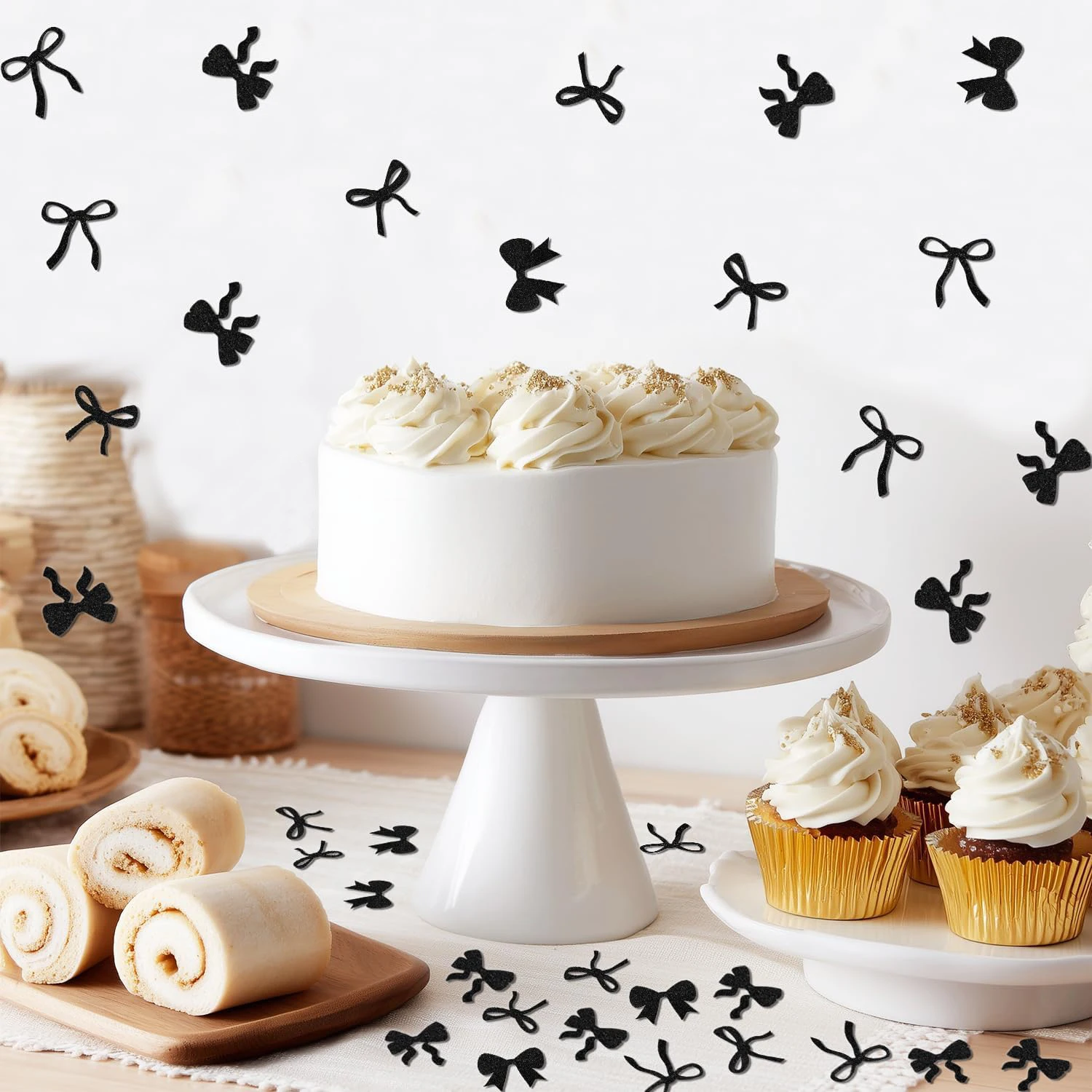 120 Stück schwarzes Schleifenkonfetti, Geburtstag, Babyparty, Hochzeit, Brautparty, Verlobungsfeier-Zubehör – Detail 4