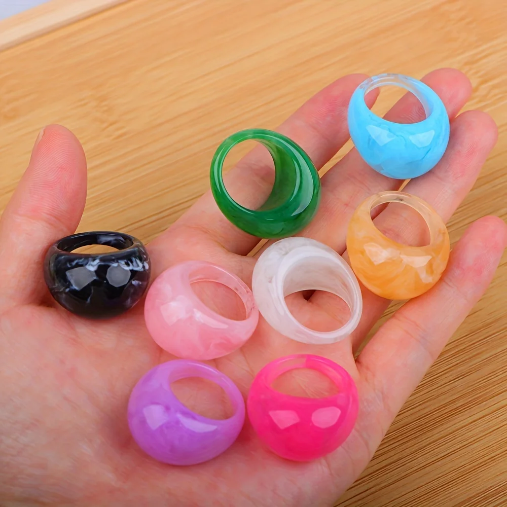 10/20/30/50/100Pieces Fashion Colorful Glossy Transparent Resin Rings Mix Style Simple Personality Jewelry Party Gifts
