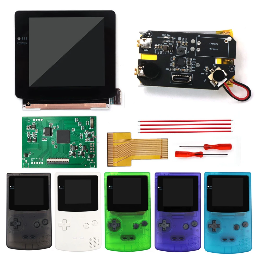 GBC LCD IPS Q5 مجموعة ألوان شعار شاشة الإضاءة الخلفية المصفحة لوحدة التحكم الملونة GameBoy مع غلاف الإسكان المقطوع المسبق #1