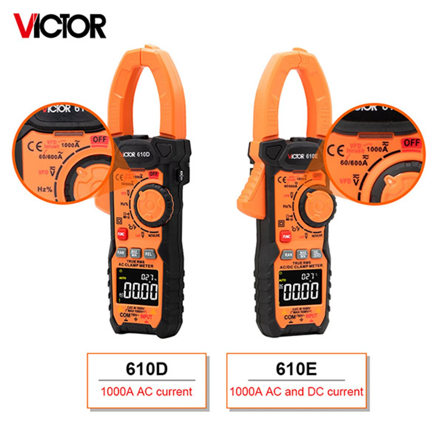 VICTOR 610D 610E Digital Clamp Meter 1000V AC DC True RMS Professional Pinza Amperimetrica Capacitance Ohm Hz VFD Multimeter