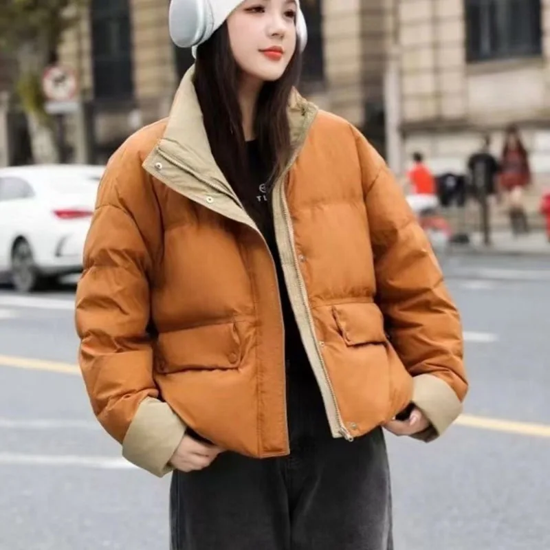 Abrigo de mujer, abrigo, nueva moda 20225, chaqueta de plumón holgada y cálida para mujer, chaqueta de plumón de pato blanco grueso, chaqueta corta de invierno para mujer H410