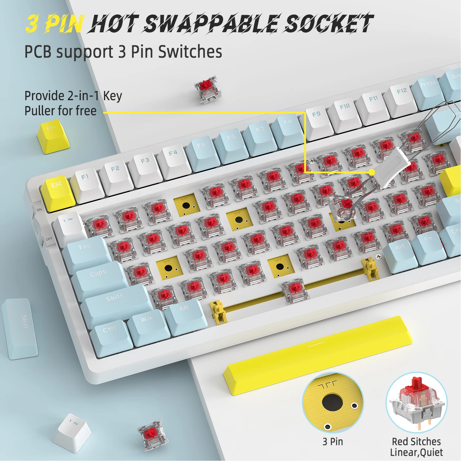 لوحة مفاتيح ميكانيكية لاسلكية K96، جهاز استقبال ثنائي الوضع 2.4G/BT5.0 2 في 1، 100 مفتاح مفاتيح حمراء قابلة للتبديل السريع Gamin #4