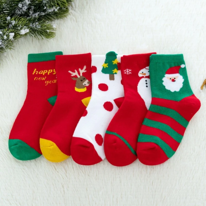 5Pair Christmas Socks for Kids Warm Cotton Baby Boys Girls Infant Socks Christmas Gift New Year Santa Cartoon Sock 1-12Y