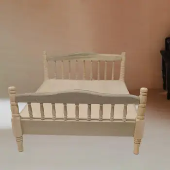 1:12 Casa de muñecas Cama doble artesanal para construcción de paisajes DIY arquitectónicos