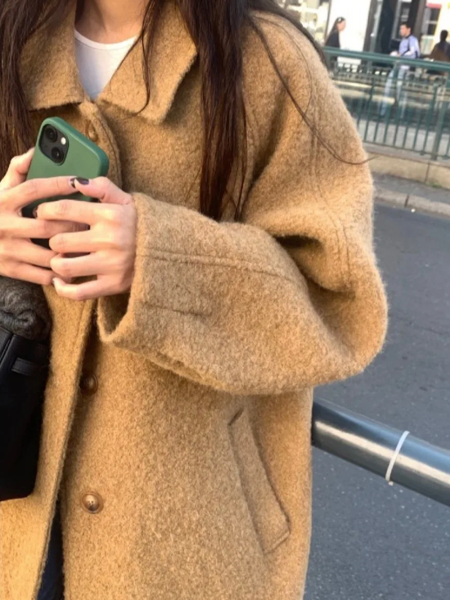 Retro Ele Winter Wollen Jas Dames Uniek Sve Design Aosphere Sensation Knitwear Bovenkleding Koreaanse Sle Thiened