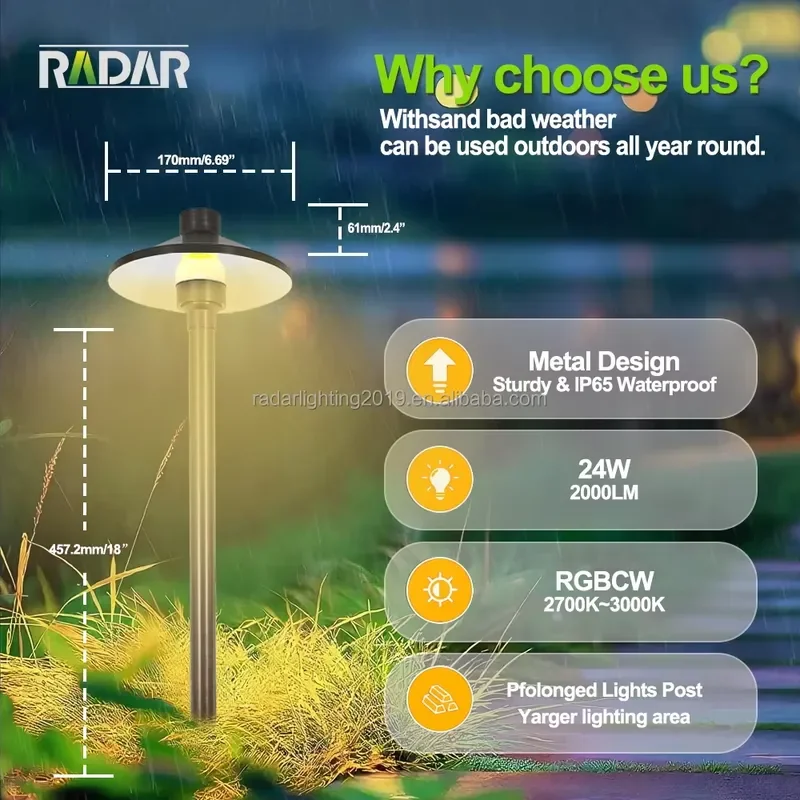 US Warehouse Stocked IP65 Rated LED Low Lawn Lights Brass Bollard Garden Light Brass Thread Stake AC/DC 12V Lifetime Warranty