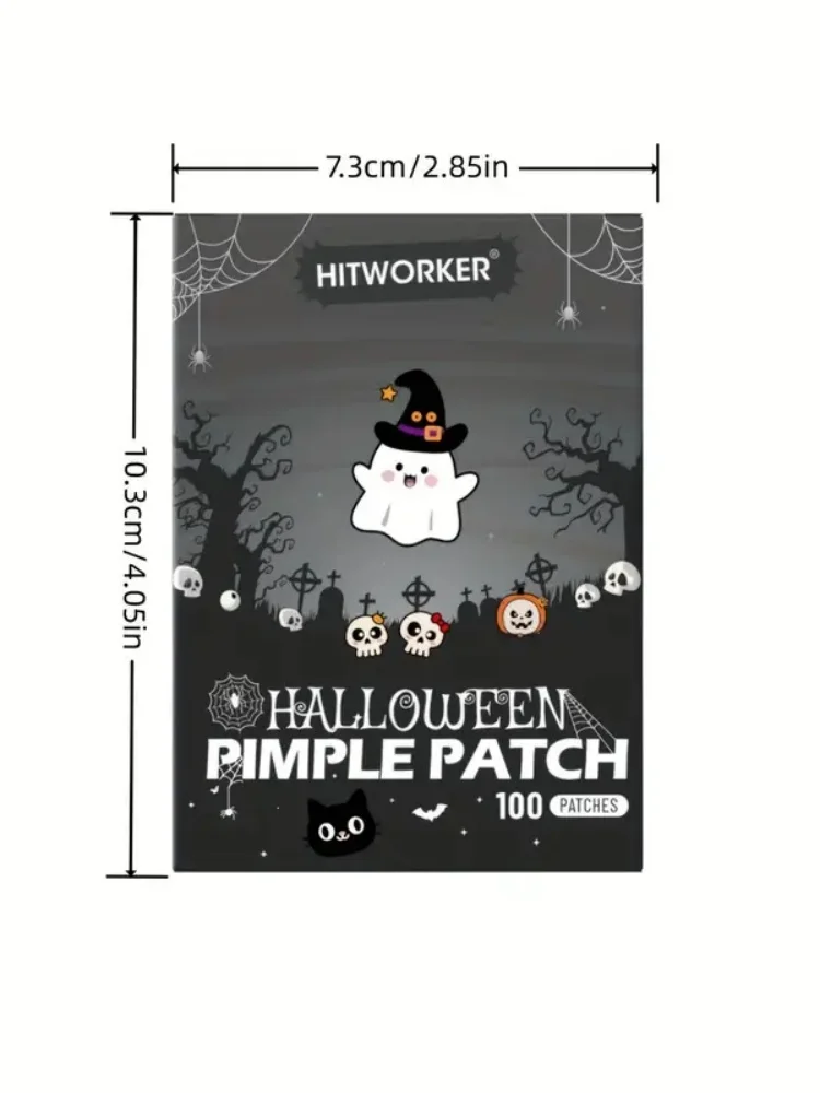 100 Pcs HITWORKER Halloween Acne Patches Alcohol-Free Fragrance-Free Individually Packaged Cute Ghost Witch Bat Design for Skin