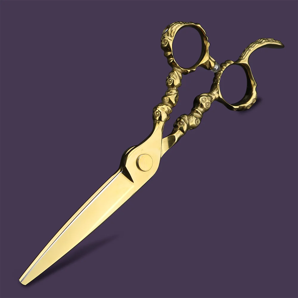 Golden Skull Head 6-inch Practical Scissors Barber Cutting Scissors and Thinning Scissors Made of 440C Steel