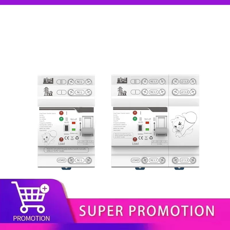 

ATS Automatic Transfer Switch 2/4P PV/Solar Uninterrupted Electrical Selector Switches 80A 110/220V Din Rail Dual Power