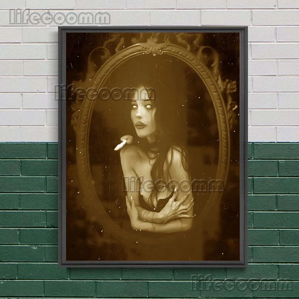 الساحرة في المرآة خمر الرسم على لوحات القماش الجدارية غامضة الساحرة الرجعية التصوير الفن للصور القديمة ملصق وطباعة ديكور #3