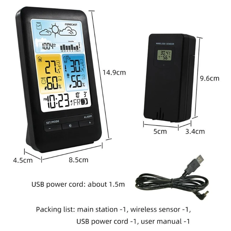 Wireless Digital Display Weather Station Thermometer, Temperature And Humidity Alarm Clock, Weather Forecast Sensor
