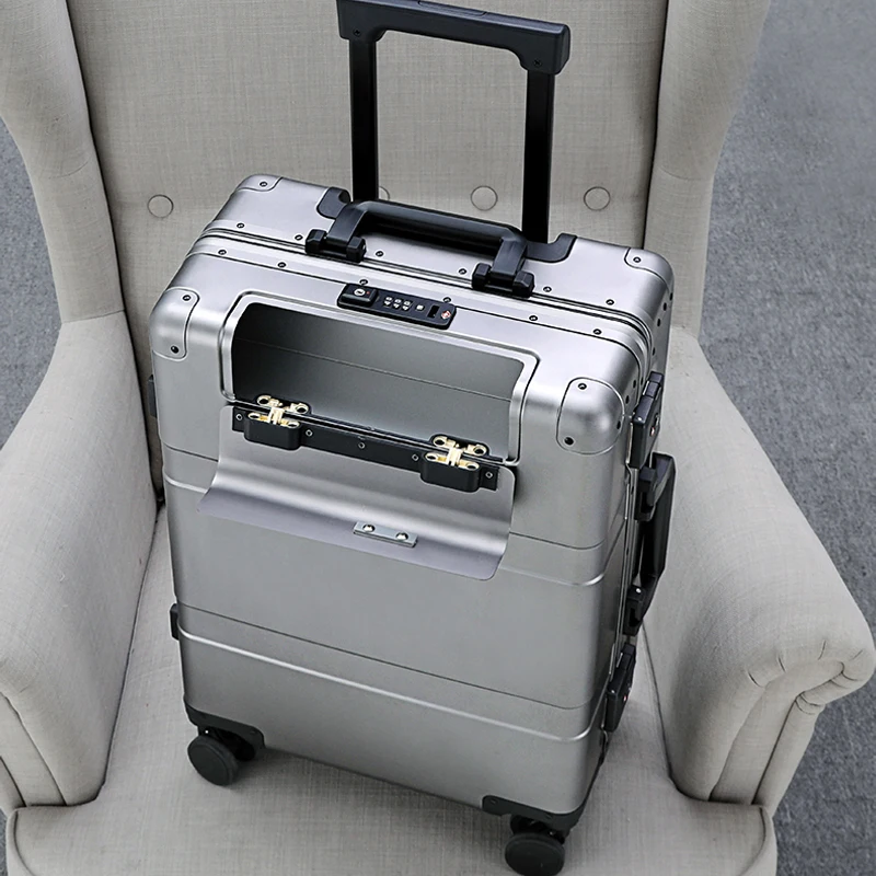 Front opening All aluminum travel Luggage Business pull bar box Men's and women's 20/24/28 "trolley suitcase carry on Hard box