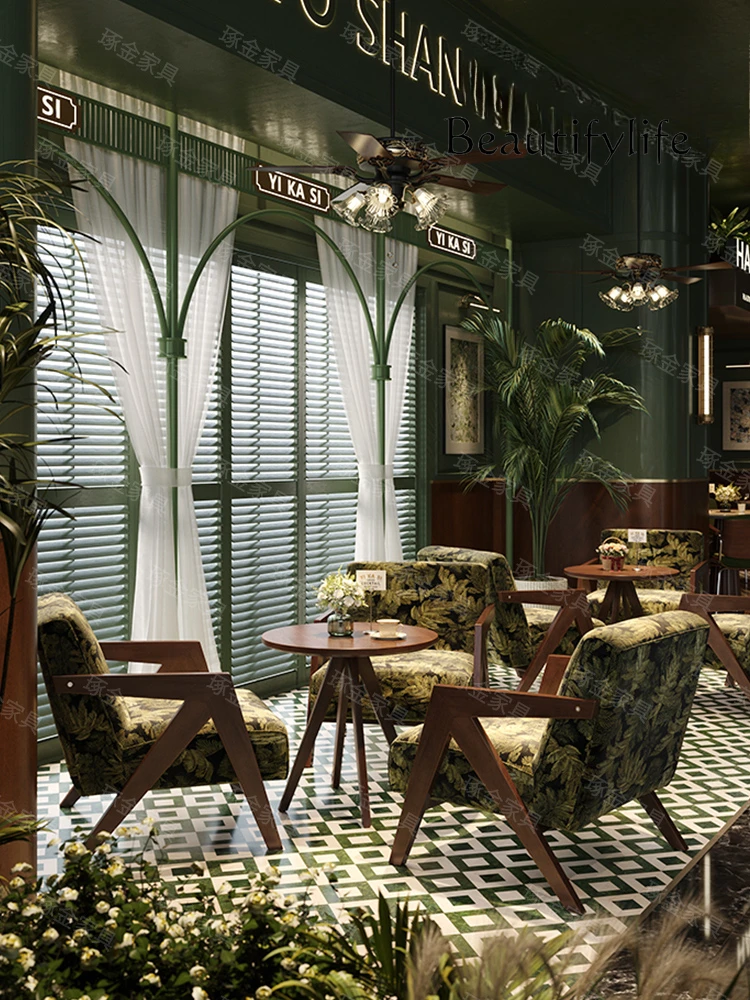 

Restaurant Sofa Chair French Dining Restaurant Dining Table and Chair Combination Medieval Nanyang Style Fabric Backrest Sofa