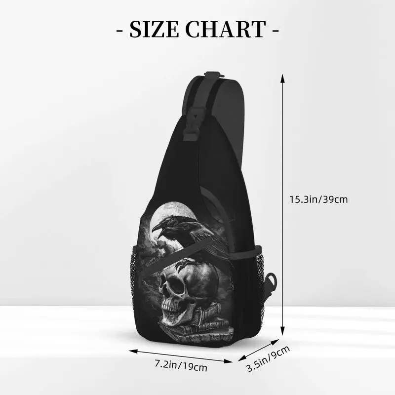 Crow The Skull Sling Crossbody Backpack Men Custom Halloween Gothic Skeleton Shoulder Chest Bag for Travel Hiking Daypack