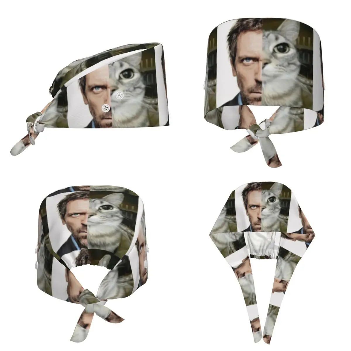 House MD Cat Meme Scrub Hat Doctor Working Surgical Cap Men Women Adjustable Nursing Caps for Dentist - view 2