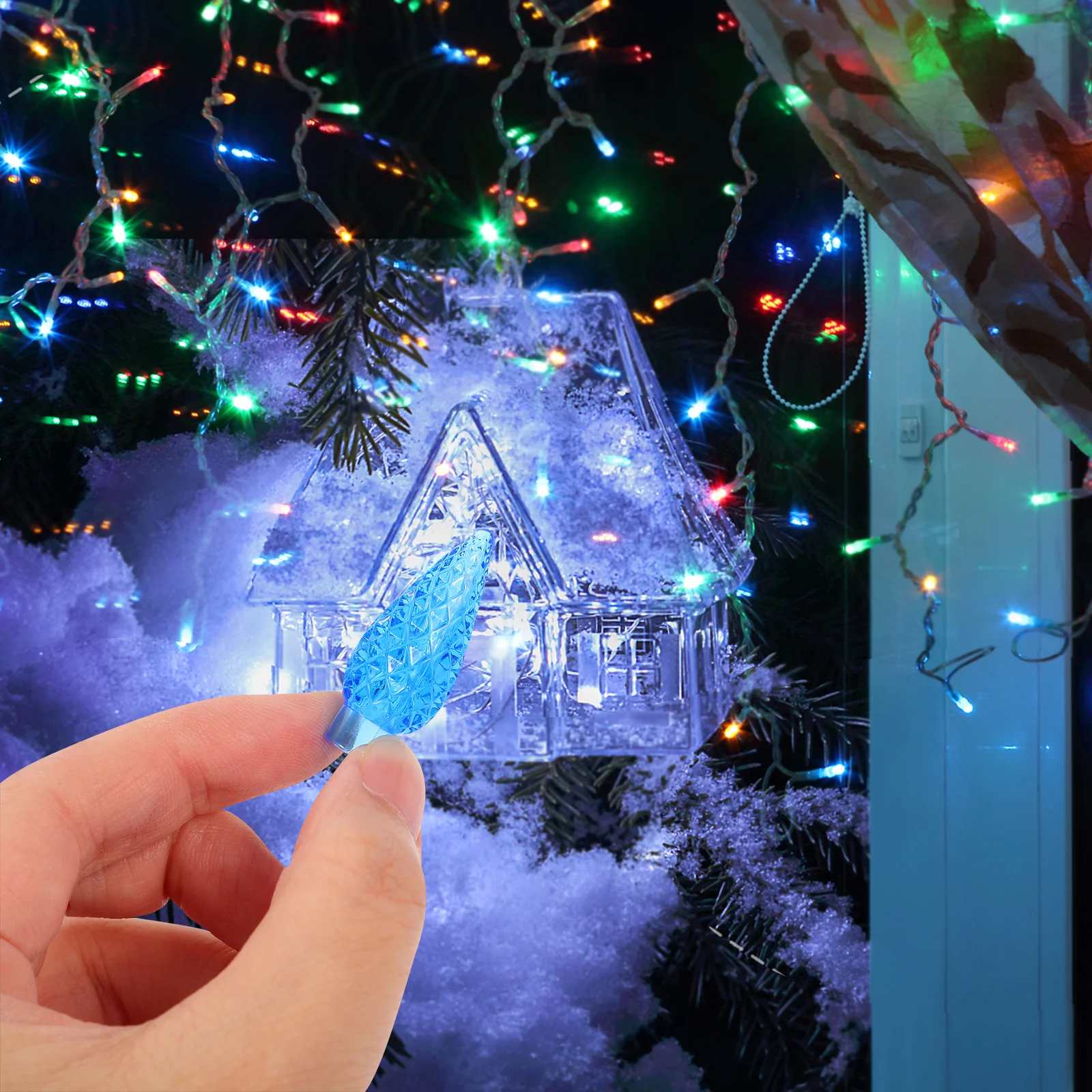 

100pcs Blue Nut Pendant String Light Bulbs Covers Replacement For Outdoor Indoor Decor Christmas Lamps Night Lighting