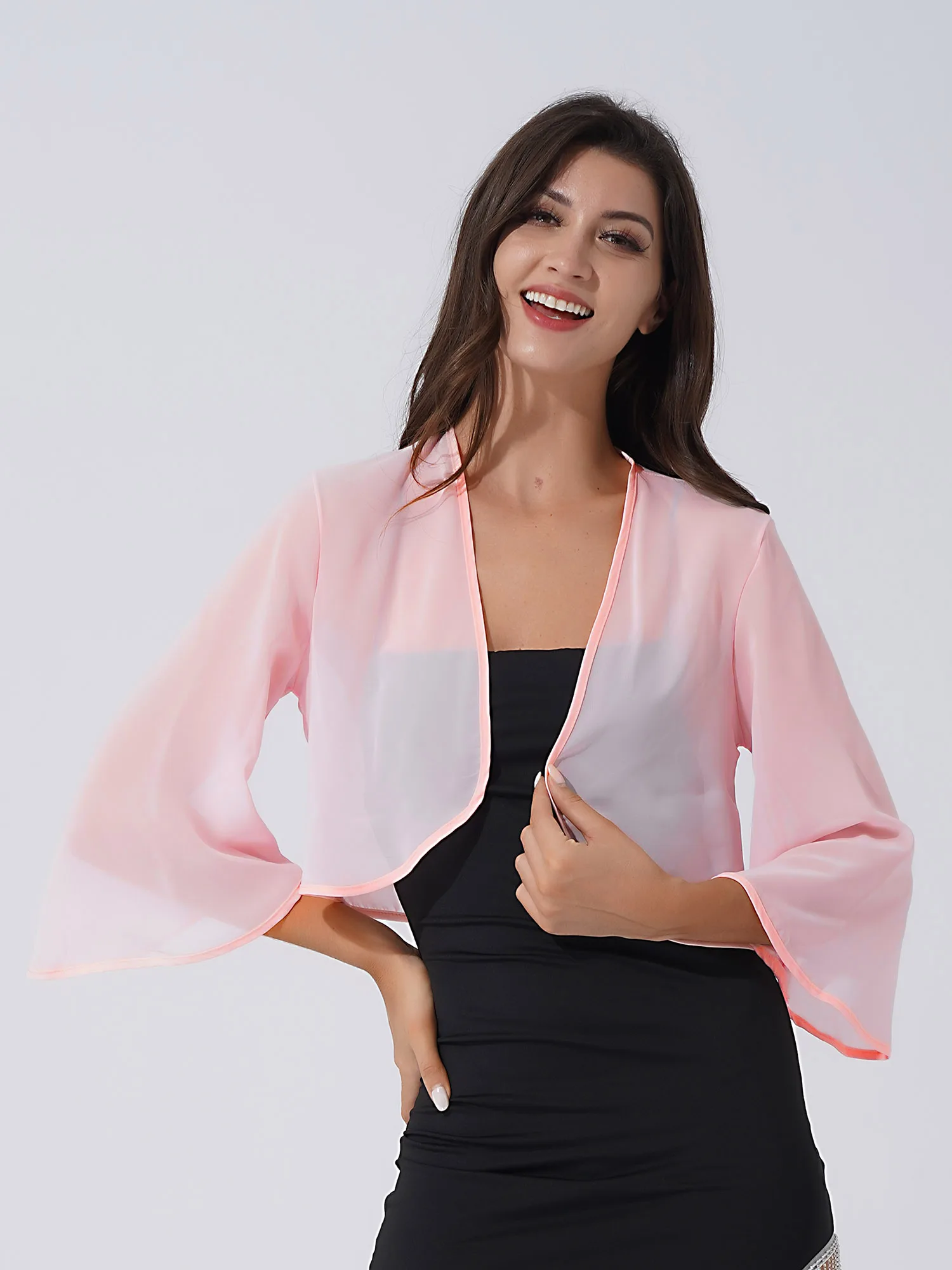 Cardigan Élégant en Mousseline de Soie pour Femme, Robe de Patients pour ixde Mariage, Manches 3/4, Enveloppes Ouvertes sur le Devant, Châles, Manteau à Épaules