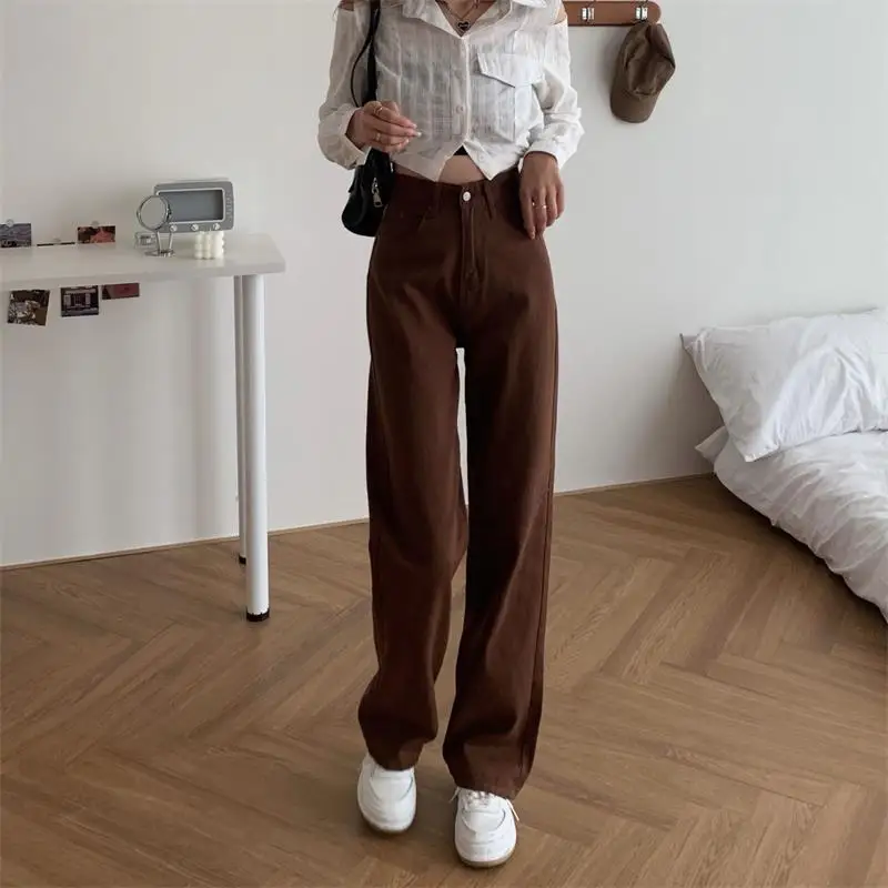 

Vintage Baggy Trouser Women High Waist Loose Straight Korean Brown Jeans Wide Leg Denim Summer Fashion Y2k Casual Streetwear New