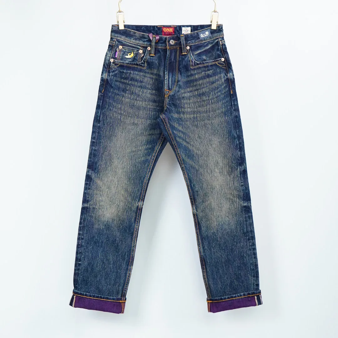 18oz Selvedge Denim Jeans for Men Purple Indigo Relaxed Straight 100% Cotton Washed Heavyweight American Vintage Casual Pants
