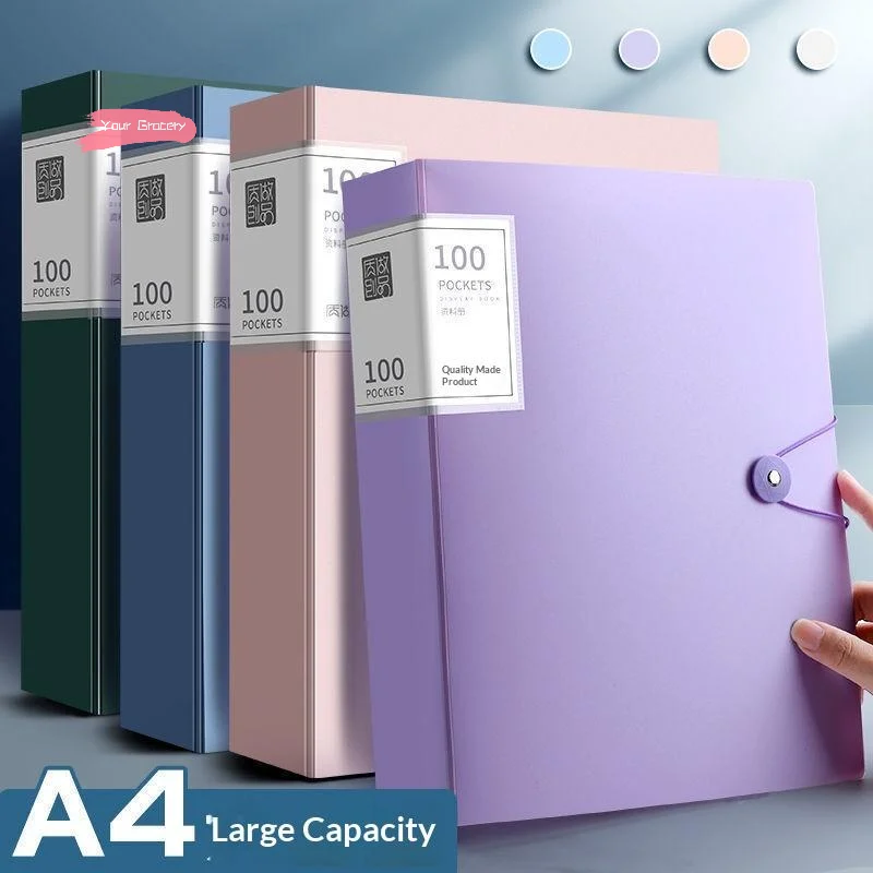 

Y-1Pcs A4 Size Waterproof PP Brochure Insert Folder with 60/100 Pockets High Transparency Document Organizer for Papers