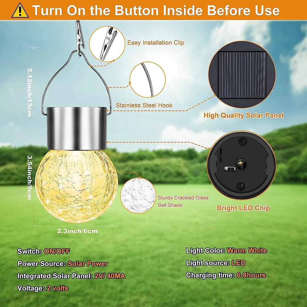 Hanging Solar Lights Cracked Glass Waterproof Solar Powered Globe Lights for Garden Yard Patio Fence Christmas Decoration