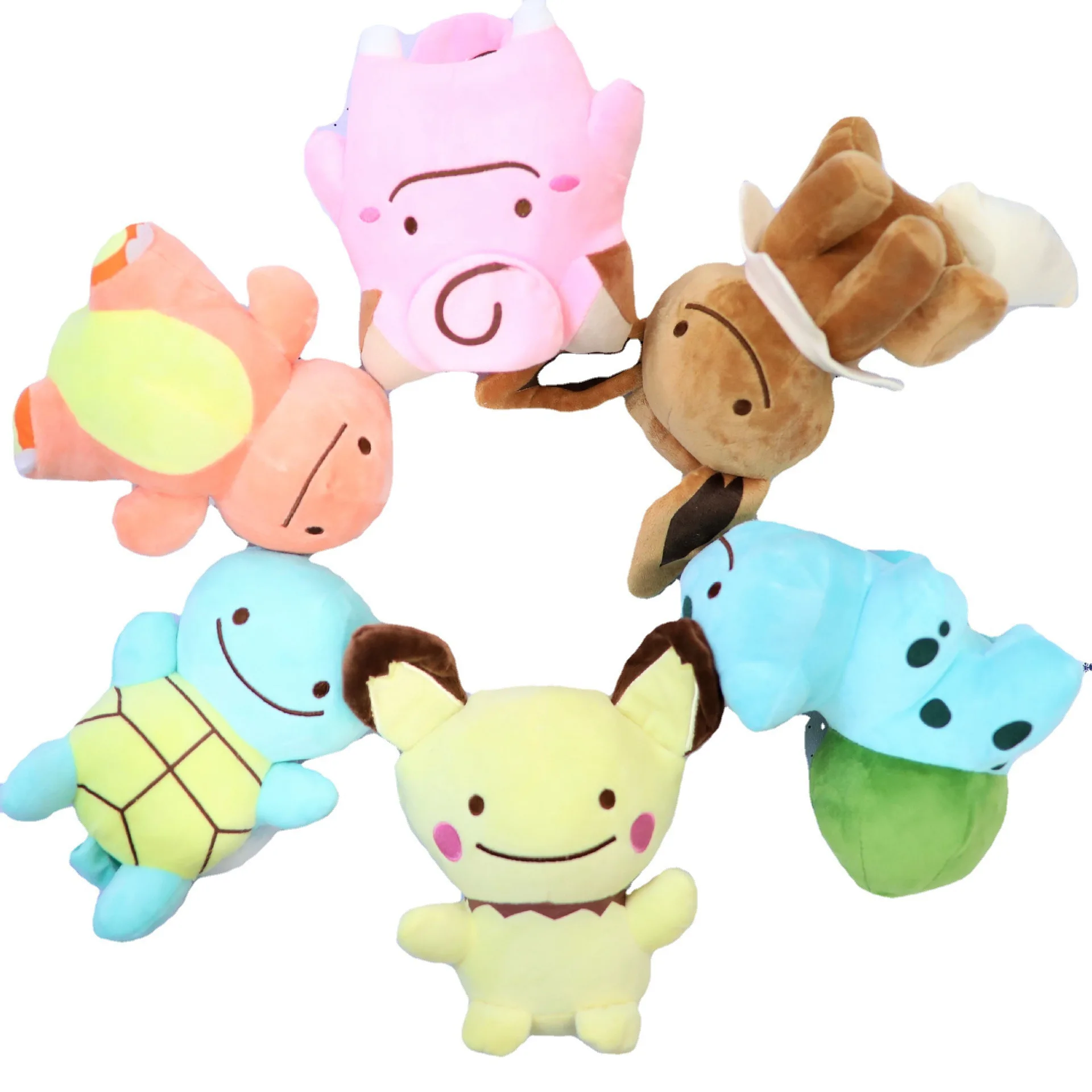 12Pcs/Lot Pokemon Pikachu Squirtle Bulbasaur Charmander Eevee 20cm Plush Doll Keychain Pendant For Children Kids Gift Toy