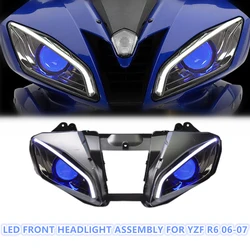 1X Motorcycle LED Front Headlamp Assembly For Yamaha YZF R6 06-07 Custom Modified DRL Headlight Demon Eyes Projector Head Light