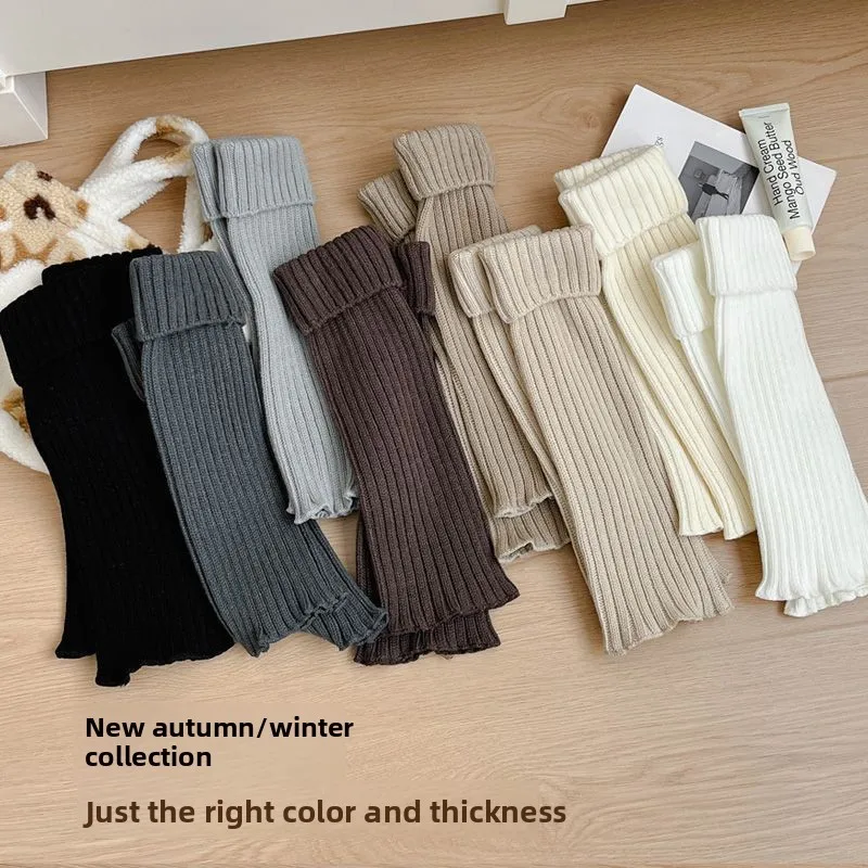 New Stacked Leg Warmers, Autumn Winter Wool Solid Color Knitted Japanese Calf Socks, Warm Double Needle Sock Covers for Women