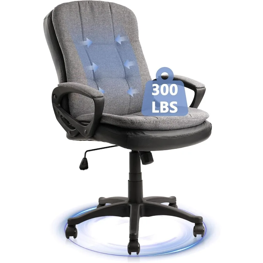 

Тканевый офисный стул, поворотный настольный стул со средней спинкой и мягкой подушкой, регулируемая высота, эргономичный компьютерный стул, ча