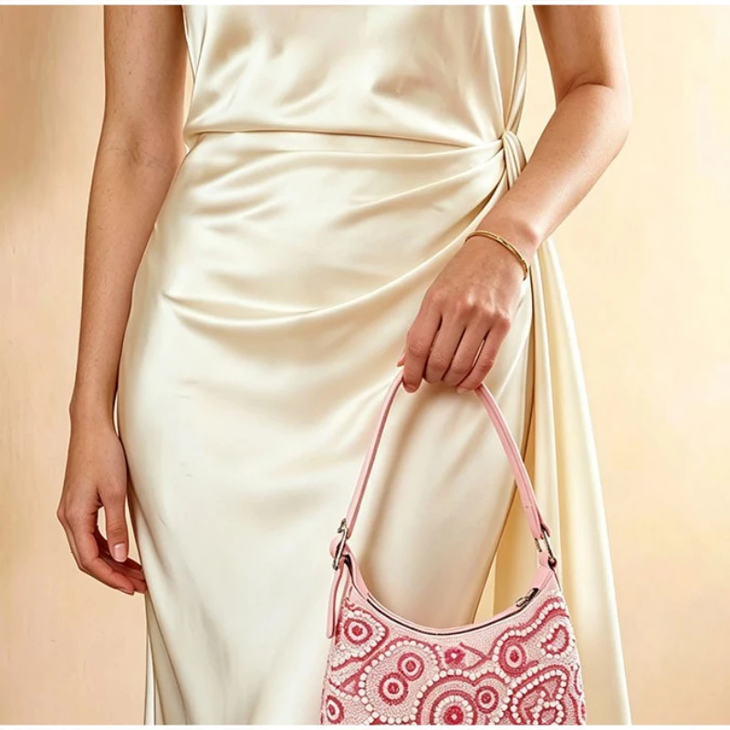 Luxuriöse Perlenverzierte Handgefertigte Stofftasche mit Blumenmuster, Vintage-Handtasche, Elegante Leichte Abendtasche für Damen – Detail 11